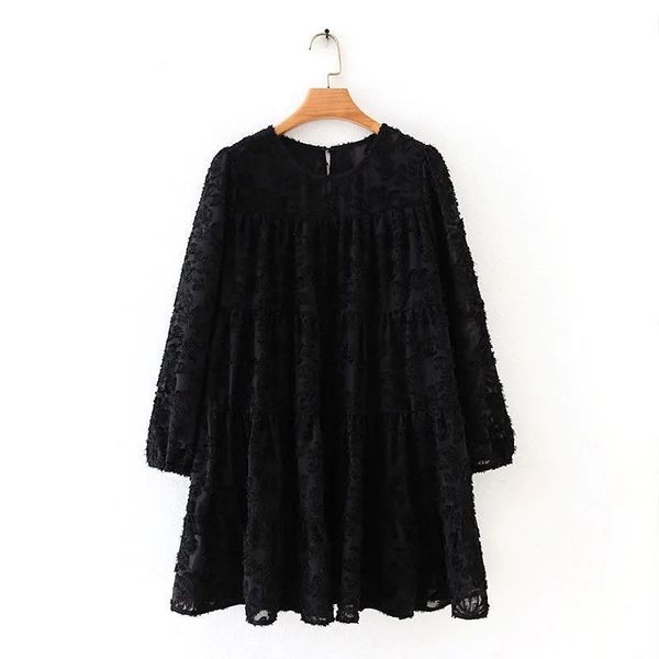 dresses black textured o-neck short long sleeves elegant loose es for women, Black;gray
dresses black textured o-neck short long sleeves elegant loose es for women, Black;gray