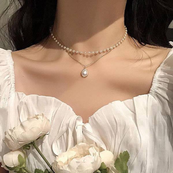 pendant necklaces kpop fashion pearl choker necklace women cute girl gold color double layer chain korean jewelry woman 2021 collar, Silver
pendant necklaces kpop fashion pearl choker necklace women cute girl gold color double layer chain korean jewelry woman 2021 collar, Silver