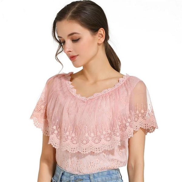 women and blouses summer lace blouse shirt fashion 2021 short sleeve women's & shirts, White
women and blouses summer lace blouse shirt fashion 2021 short sleeve women's & shirts, White