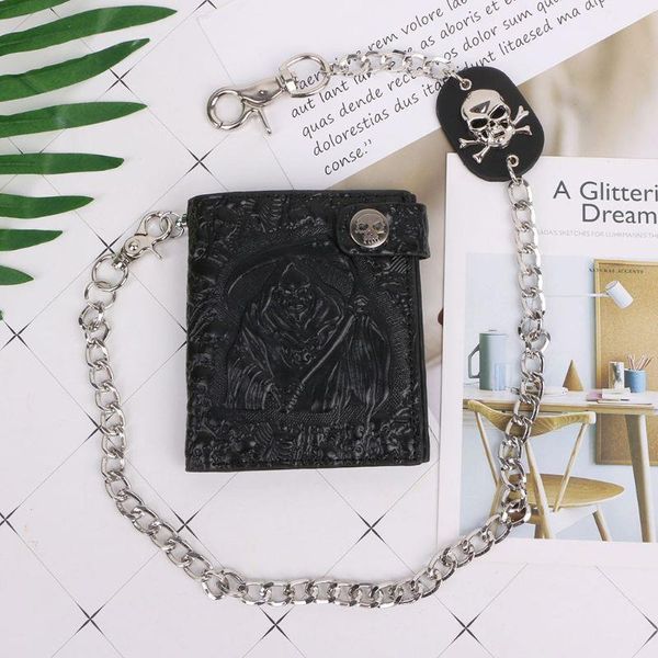 vintage skull leather wallet with anti theft chain men bifold id credit card holder key, Red;black
vintage skull leather wallet with anti theft chain men bifold id credit card holder key, Red;black