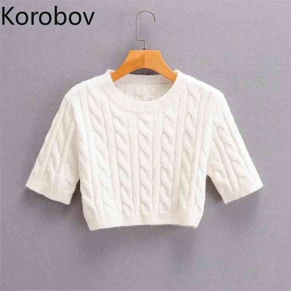 korobov korean women sweaters vintage short sleeve crop jumper femme autumn streetwear sueter mujer knitwear white 210430, White;black 
korobov korean women sweaters vintage short sleeve crop jumper femme autumn streetwear sueter mujer knitwear white 210430, White;black