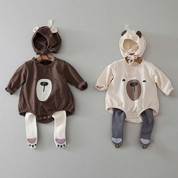 rompers autumn baby clothes for boys cartoon bear printing long sleeve jumpsuit toddler girls clothing children pajamas with cap,, Blue