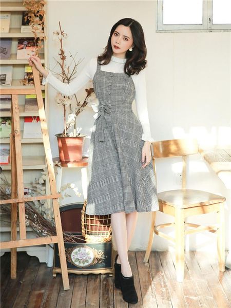 women's two piece pants 2021 fashion clothing sweater + plaid strap dress two-piece, White
women's two piece pants 2021 fashion clothing sweater + plaid strap dress two-piece, White