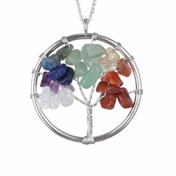 pendant necklaces sc2021 round heart tree gravel necklace with color natural stone for women's gift, Silver
pendant necklaces sc2021 round heart tree gravel necklace with color natural stone for women's gift, Silver