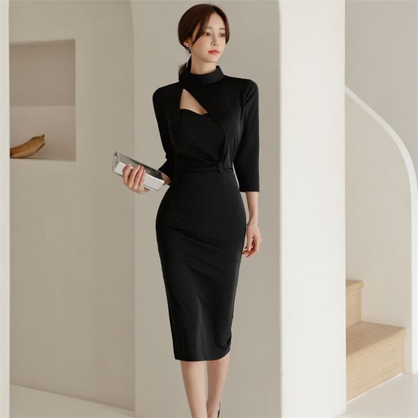black bodycon dress korean ladies long sleeve stand party dresses for women clothing 210602, Black;gray
black bodycon dress korean ladies long sleeve stand party dresses for women clothing 210602, Black;gray