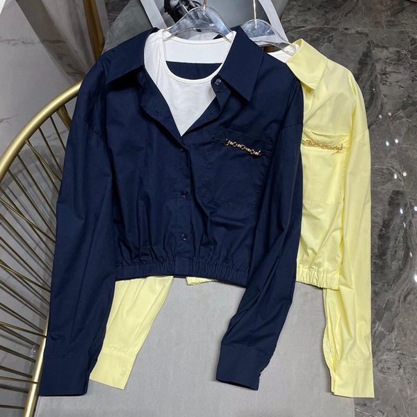 women's blouses & shirts 2021 autumn fashion fake two pieces short blouse women chains decoration long sleeve slim waist pullove, White
women's blouses & shirts 2021 autumn fashion fake two pieces short blouse women chains decoration long sleeve slim waist pullove, White