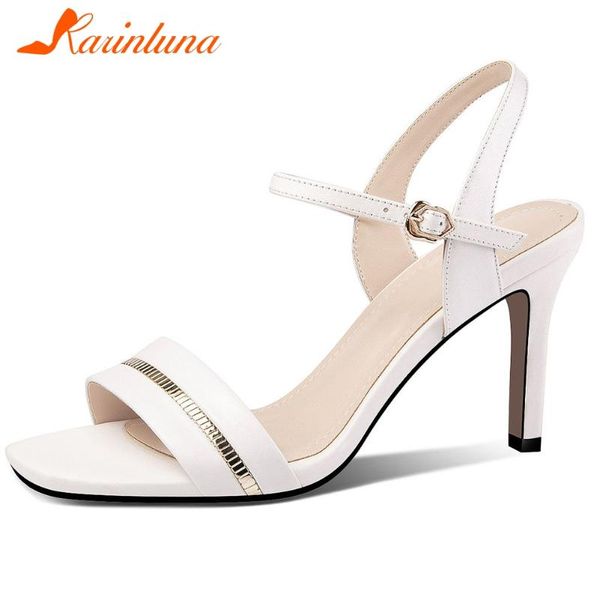 cow leather lady high heels party dress summer sandals open toe solid brand women shoes, Black