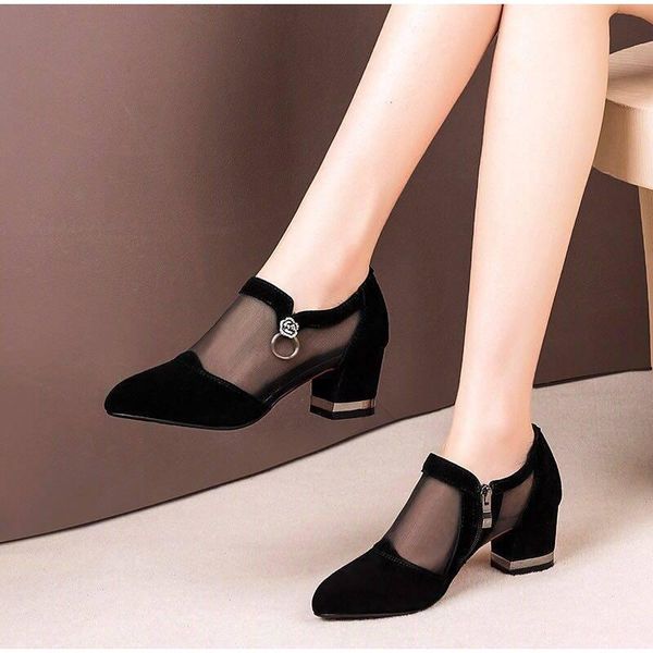 dress shoes summer women high heel mesh breathable pumps zip pointed toe thick heels fashion female elegant footwear, Black
dress shoes summer women high heel mesh breathable pumps zip pointed toe thick heels fashion female elegant footwear, Black