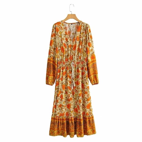casual woman yellow v neck national style print long dress spring fashion ladies puff sleeve es female chic 210515, Black;gray
casual woman yellow v neck national style print long dress spring fashion ladies puff sleeve es female chic 210515, Black;gray