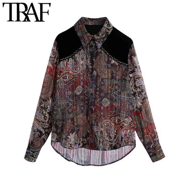 women fashion semi-sheer metallic thread printed velvet blouses vintage long sleeve studs female shirts chic 210507, White
women fashion semi-sheer metallic thread printed velvet blouses vintage long sleeve studs female shirts chic 210507, White