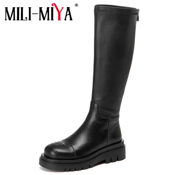 boots mili-miya good quality leather knee high women autumn thick bottom platform zipper round toe sewing handmade party shoes, Black
boots mili-miya good quality leather knee high women autumn thick bottom platform zipper round toe sewing handmade party shoes, Black