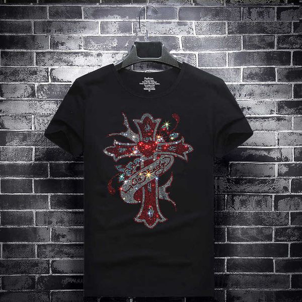 fashion t shirt 2021 summer men's brand personality drill short sleeve round neck half spiritual society guy, White;black
fashion t shirt 2021 summer men's brand personality drill short sleeve round neck half spiritual society guy, White;black