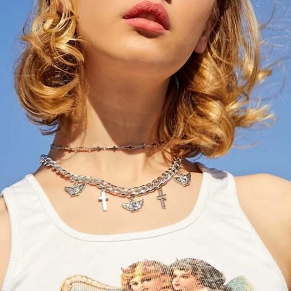 pendant necklaces 2pcs/set punk multi layer curb miami cuban collar statement angel cross necklace for women jewelry, Silver
pendant necklaces 2pcs/set punk multi layer curb miami cuban collar statement angel cross necklace for women jewelry, Silver