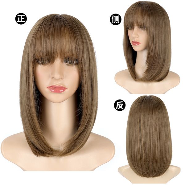 short wig women's length clavicle air bangs medium long straight hair bobo net red full head cover, Black;brown
short wig women's length clavicle air bangs medium long straight hair bobo net red full head cover, Black;brown