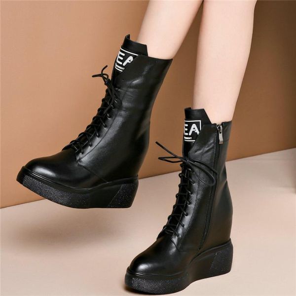 boots punk creepers women lace up genuine leather wedges high heel ankle female round toe fashion sneakers casual shoes, Black
boots punk creepers women lace up genuine leather wedges high heel ankle female round toe fashion sneakers casual shoes, Black