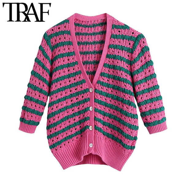 traf women fashion striped cropped knitted cardigan sweater vintage v neck short sleeve female outerwear chic 210415, White;black
traf women fashion striped cropped knitted cardigan sweater vintage v neck short sleeve female outerwear chic 210415, White;black