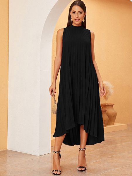 high low hem pleated swing dress a2aa#, Black;gray
high low hem pleated swing dress a2aa#, Black;gray