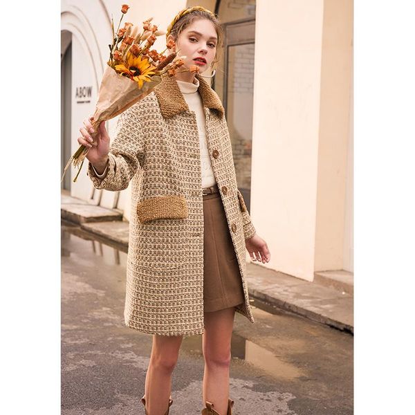 women's wool & blends shzq plaid coat middle long autumn and winter 2021 caramel tweed loose woolen, Black
women's wool & blends shzq plaid coat middle long autumn and winter 2021 caramel tweed loose woolen, Black