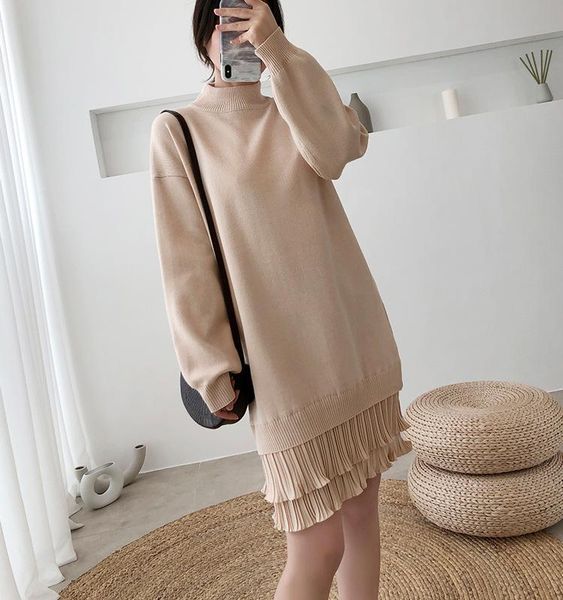 casual dresses autumn and winter sweater dress mid length female loose korean version of thick stitching pleated lace hem knitted, Black;gray
casual dresses autumn and winter sweater dress mid length female loose korean version of thick stitching pleated lace hem knitted, Black;gray