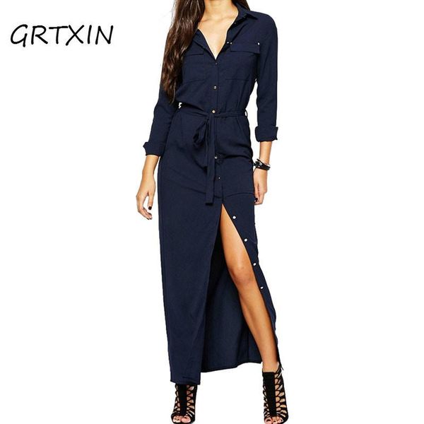 casual dresses women long sleeve maxi dress spring fashion collar buttons shirt open slit blue, Black;gray
casual dresses women long sleeve maxi dress spring fashion collar buttons shirt open slit blue, Black;gray
