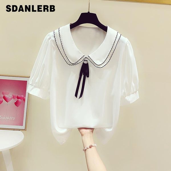 women's blouses & shirts lace-up double doll collar chiffon shirt for women 2021 summer fashionable blusas mujer korean style versatile, White
women's blouses & shirts lace-up double doll collar chiffon shirt for women 2021 summer fashionable blusas mujer korean style versatile, White