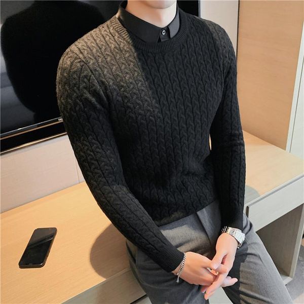 men's sweaters autumn winter shirt collar fake two-piece solid color sweater men knitted pullover british casual business clothing, White;black
men's sweaters autumn winter shirt collar fake two-piece solid color sweater men knitted pullover british casual business clothing, White;black