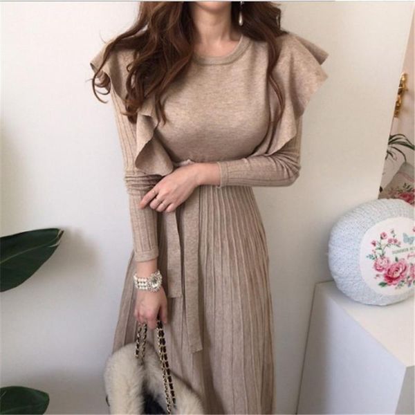 casual dresses autumn knitted elegant sweater vintage dress female winter 2021 temperament ruffled waist o neck women vestidos, Black;gray
casual dresses autumn knitted elegant sweater vintage dress female winter 2021 temperament ruffled waist o neck women vestidos, Black;gray