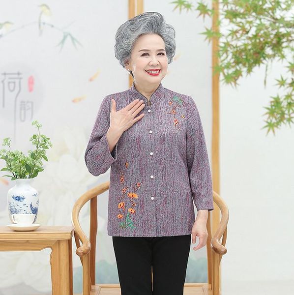 women's blouses & shirts middle-aged women spring autumn shirt embroidery design print long sleeve stand plus size casual blouse camisa, White
women's blouses & shirts middle-aged women spring autumn shirt embroidery design print long sleeve stand plus size casual blouse camisa, White