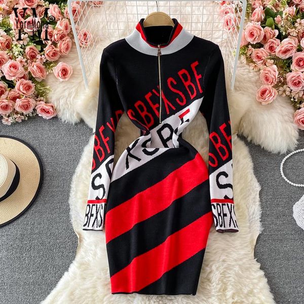 casual dresses yornmona autumn winter brand letters knit women dress 2021 fashion zipper collar knitwear pullover t shirt sport vestidos, Black;gray
casual dresses yornmona autumn winter brand letters knit women dress 2021 fashion zipper collar knitwear pullover t shirt sport vestidos, Black;gray