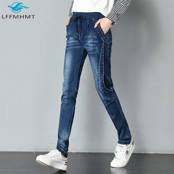 100kg large size women spring fall solid color blue jeans female korean style high waist casual slim patchwork harem denim pants women' 
100kg large size women spring fall solid color blue jeans female korean style high waist casual slim patchwork harem denim pants women'