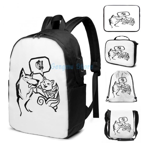 funny graphic print ink brush family (okami) usb charge backpack men school bags women bag travel laptop
funny graphic print ink brush family (okami) usb charge backpack men school bags women bag travel laptop