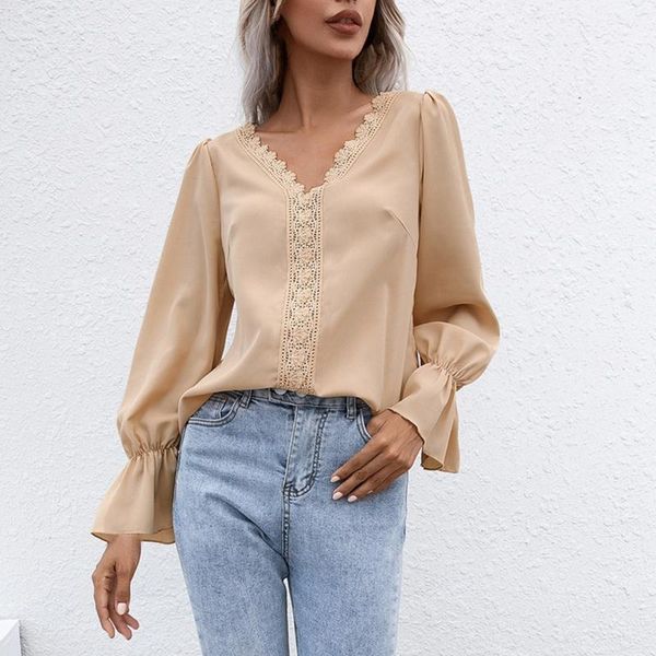 women's t-shirt european and american temperament v collar open flowers lace long sleeve shirt, White
women's t-shirt european and american temperament v collar open flowers lace long sleeve shirt, White