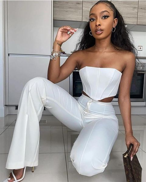 women's tracksuits zipper white two piece set strapless crop and long flares pants summer 2 women outfits, Gray
women's tracksuits zipper white two piece set strapless crop and long flares pants summer 2 women outfits, Gray
