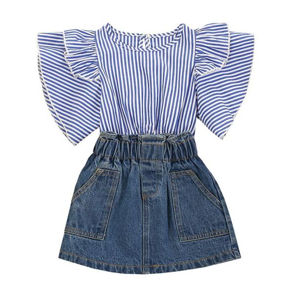 clothing sets girls summer sweet shakles cotton set striped denim skirt lotus leaf suit exquisite workmanship comfortable, White
clothing sets girls summer sweet shakles cotton set striped denim skirt lotus leaf suit exquisite workmanship comfortable, White