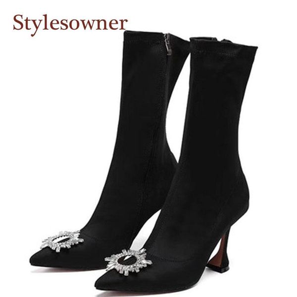 boots 2021 sun flower rhinestone pointed toe super high heel stretch women stiletto spring autumn ankle designer shoes, Black
boots 2021 sun flower rhinestone pointed toe super high heel stretch women stiletto spring autumn ankle designer shoes, Black