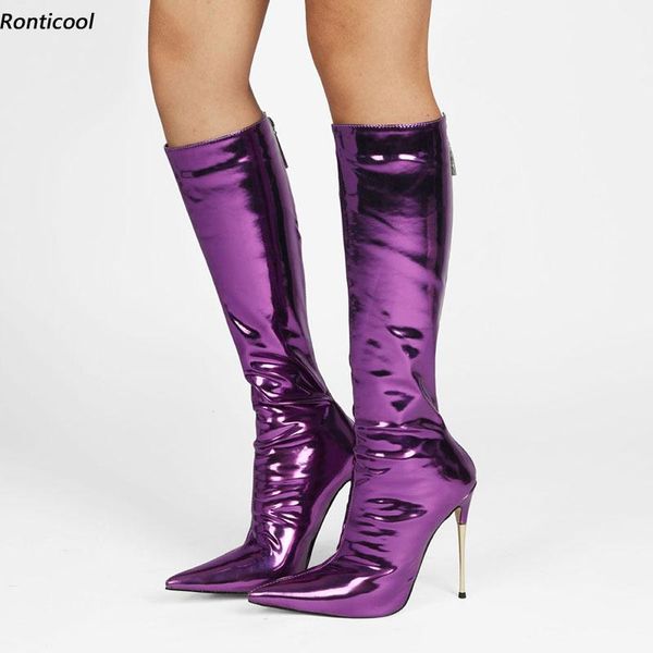 boots ronticool women patent winter knee back zipper stiletto metal heel pointed toe blue purple green wine red shoes size 35 45, Black
boots ronticool women patent winter knee back zipper stiletto metal heel pointed toe blue purple green wine red shoes size 35 45, Black