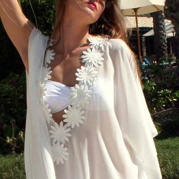 deep v-neck applique swim bikini cover up women plus size see through bat sleeve beachwear bathing suit maxi dress chiffon women's swim, White;black
deep v-neck applique swim bikini cover up women plus size see through bat sleeve beachwear bathing suit maxi dress chiffon women's swim, White;black