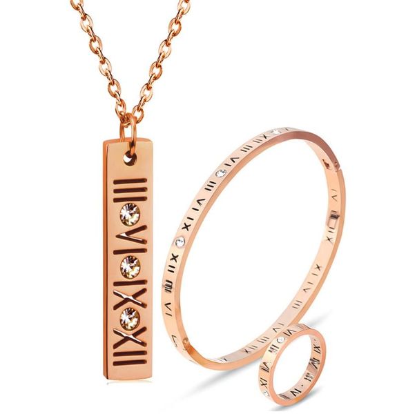 earrings & necklace 316l stainless steel inlaid crystal hollow roman numerals bracelet ring set wedding jewelry never fade, Silver
earrings & necklace 316l stainless steel inlaid crystal hollow roman numerals bracelet ring set wedding jewelry never fade, Silver