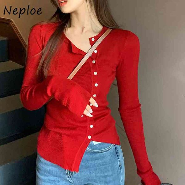 neploe o neck single breast long sleeve knit sweater cardigans women slim irregular design solid pull femme coat spring sueter 210510, White;black
neploe o neck single breast long sleeve knit sweater cardigans women slim irregular design solid pull femme coat spring sueter 210510, White;black