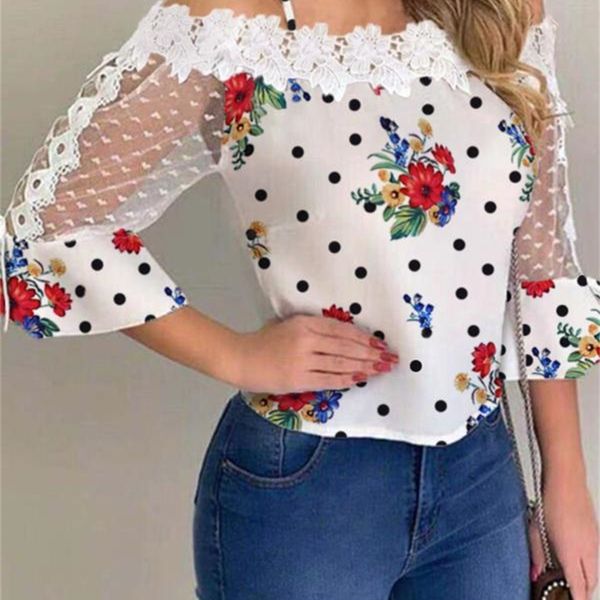 women's blouses & shirts autumn women elegant stylish party female fashion basic casual shirt cold shoulder mesh insert dots floral pri, White
women's blouses & shirts autumn women elegant stylish party female fashion basic casual shirt cold shoulder mesh insert dots floral pri, White