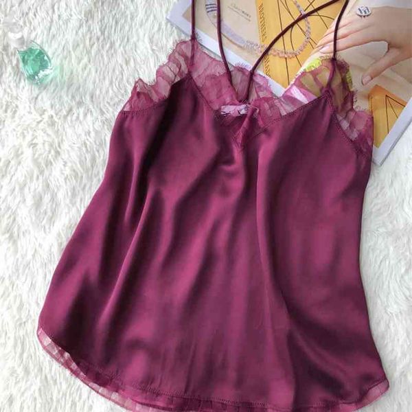 100% silk women lace camis white/black/wine/pink 210401