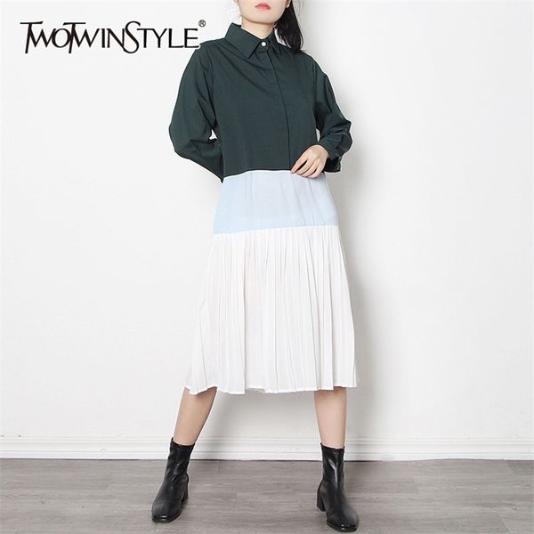 hit color pleated dress for women lapel long sleeve patchwork elegant shirt dresses female fashion spring 210520, Black;gray
hit color pleated dress for women lapel long sleeve patchwork elegant shirt dresses female fashion spring 210520, Black;gray