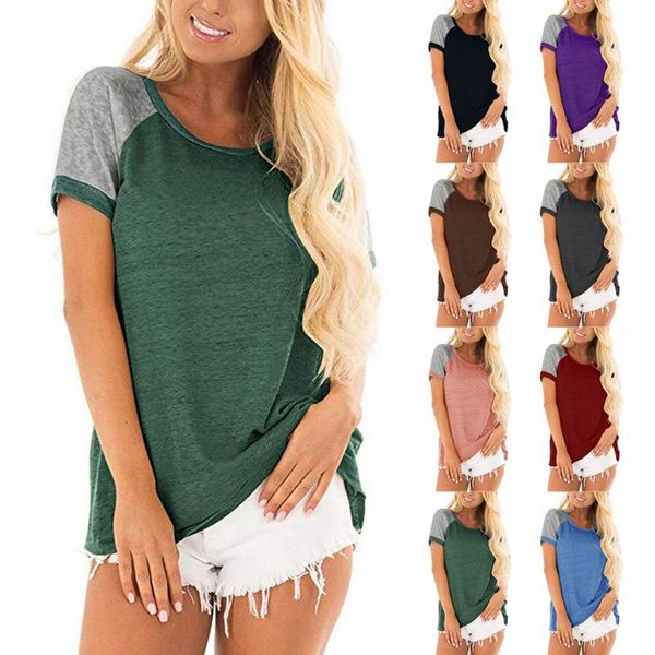 women's t-shirt explosive european and american spring/summer 2021 round neck color-blocking short-sleeved for women, White
women's t-shirt explosive european and american spring/summer 2021 round neck color-blocking short-sleeved for women, White