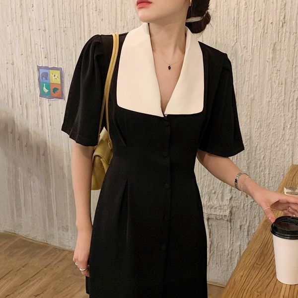 casual dresses korean chic summer french lapel contrast single breasted pleated waist small short sleeve i8kn, Black;gray
casual dresses korean chic summer french lapel contrast single breasted pleated waist small short sleeve i8kn, Black;gray