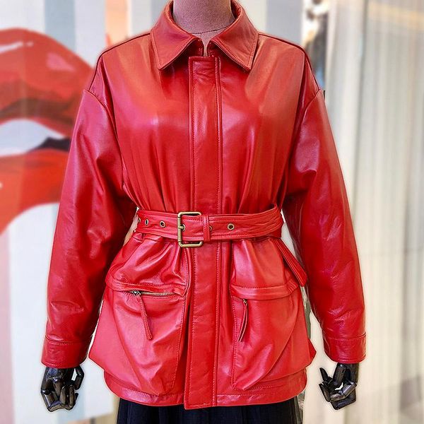 women's leather & faux maylofuer red color fashion women jacket genuine with belt long sleeves, Black
women's leather & faux maylofuer red color fashion women jacket genuine with belt long sleeves, Black