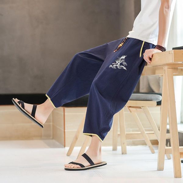 men's pants cropped 2021 summer trend youth fashion embroidered casual beach cotton linen legged wide leg, Black
men's pants cropped 2021 summer trend youth fashion embroidered casual beach cotton linen legged wide leg, Black