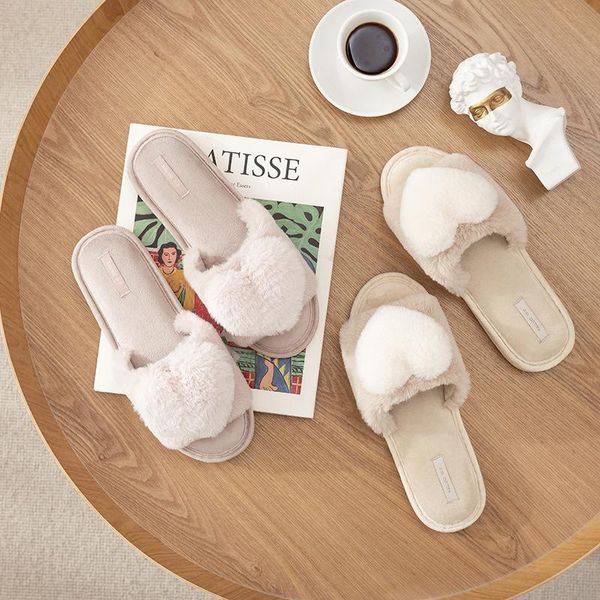 millffy cute cozy home indoor warm pink khaki plush love slipper plus padded comfortable cotton shoes slippers, Black