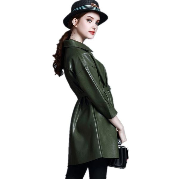 women's leather & faux spring high-quality autumn women long pu coat 2021 fashion slim female turn-down collar jacket (give belt) sun11, Black
women's leather & faux spring high-quality autumn women long pu coat 2021 fashion slim female turn-down collar jacket (give belt) sun11, Black