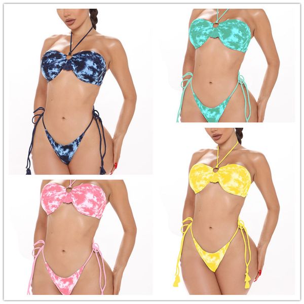 trendy tie dye bikinis lace up swimsuits halter beach wears backless thong swimming suits
trendy tie dye bikinis lace up swimsuits halter beach wears backless thong swimming suits