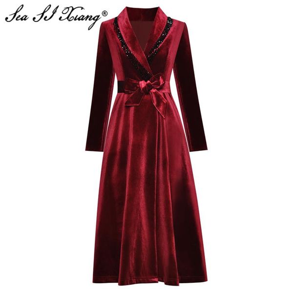 women's trench coats seasixiang fashion designer autumn coat long sleeve tassel beading lace-up velvet outwear, Tan;black
women's trench coats seasixiang fashion designer autumn coat long sleeve tassel beading lace-up velvet outwear, Tan;black